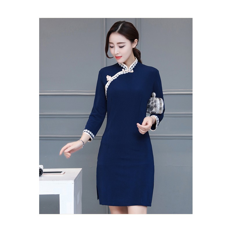 WC21044 Elegant Cheong Sam Blue