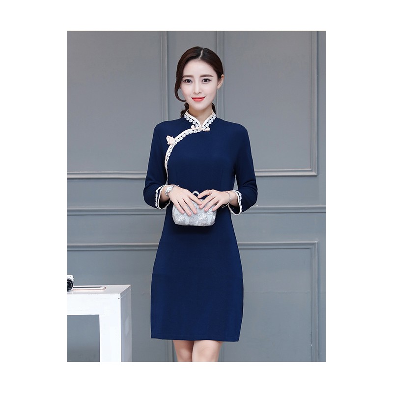 WC21044 Elegant Cheong Sam Blue