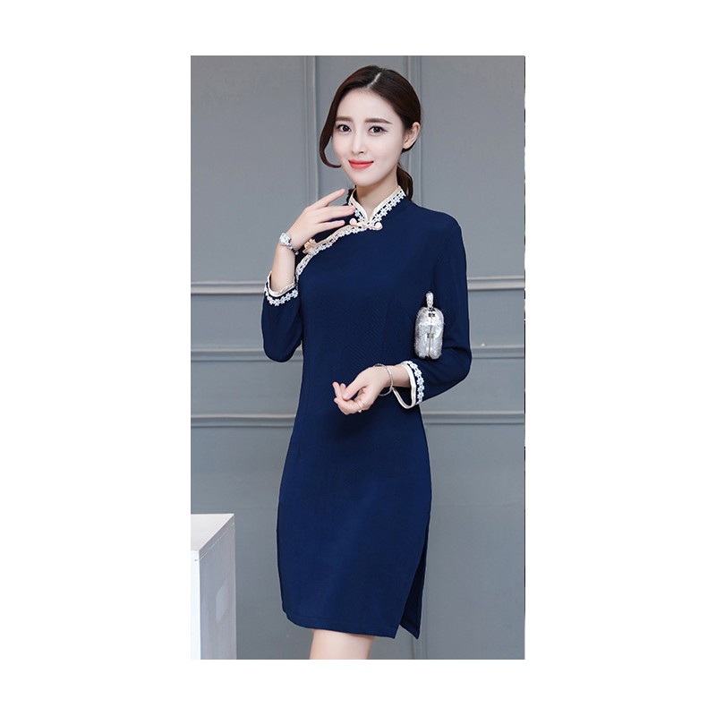 WC21044 Elegant Cheong Sam Blue