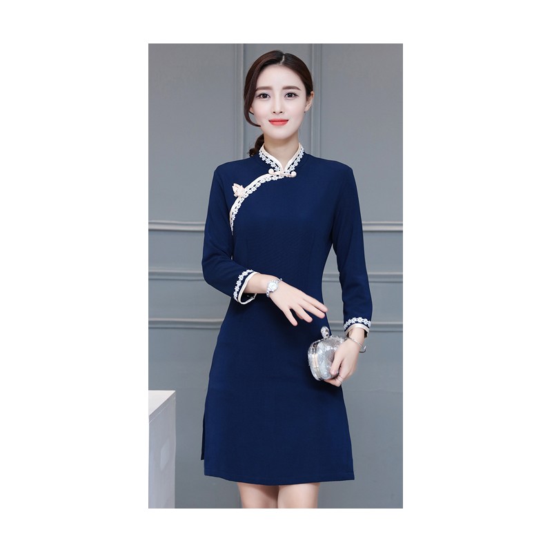 WC21044 Elegant Cheong Sam Blue