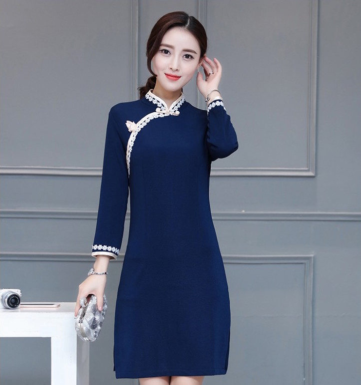 WC21044 Elegant Cheong Sam Blue