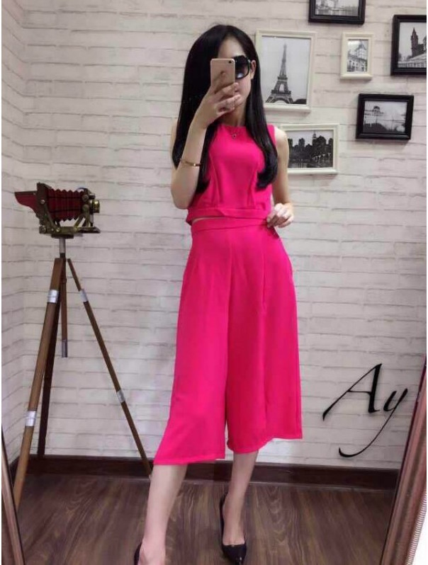 WT21055 Fashion Top and Pant Set Dark Pink