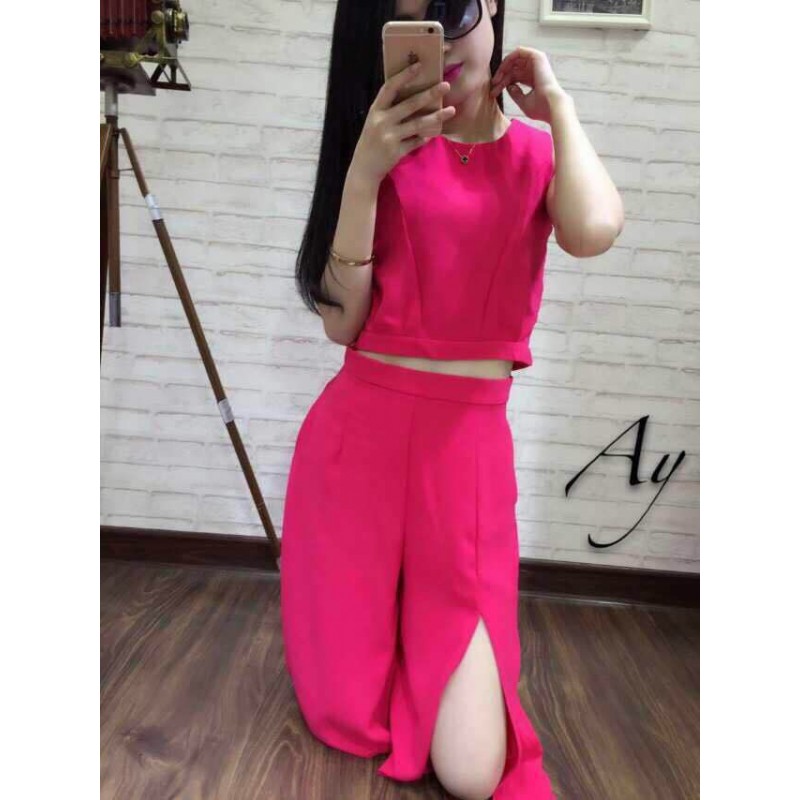 WT21055 Fashion Top and Pant Set Dark Pink