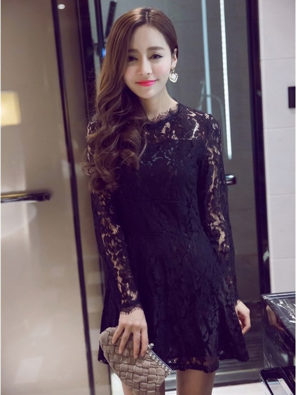 WD21068 Pretty Lace Dress Black