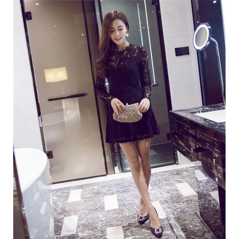 WD21068 Pretty Lace Dress Black