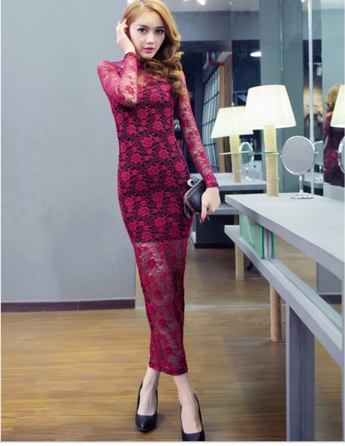 WD21082 Sexy Lace Dress Maroon