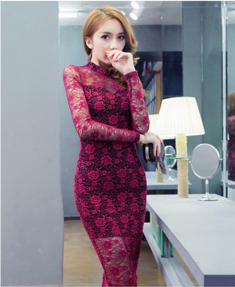 WD21082 Sexy Lace Dress Maroon