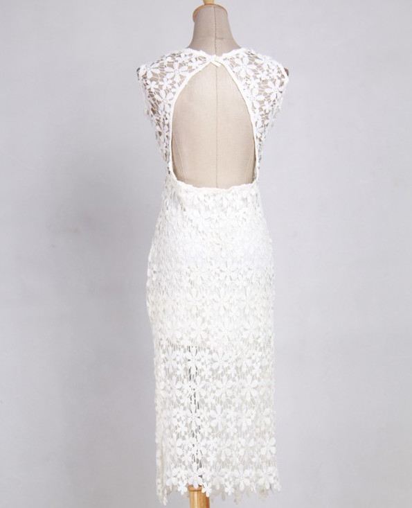 WD21084 Europe Fashion Lace Dress White