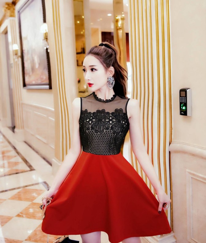 GW2181 Sexy Lace Dress Red