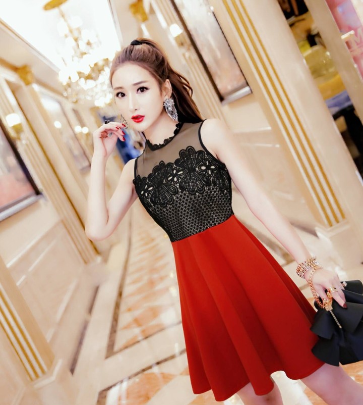 GW2181 Sexy Lace Dress Red