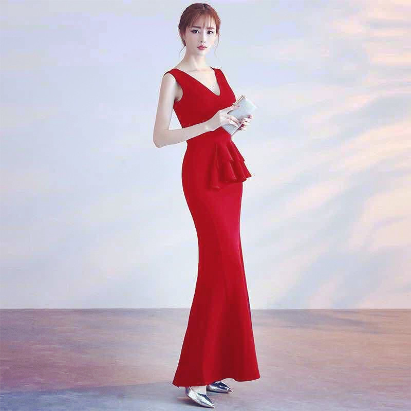 GW2189 Elegant Maxi Dress Red