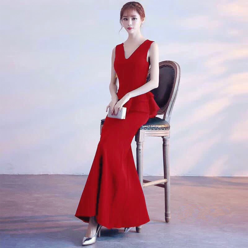 GW2189 Elegant Maxi Dress Red