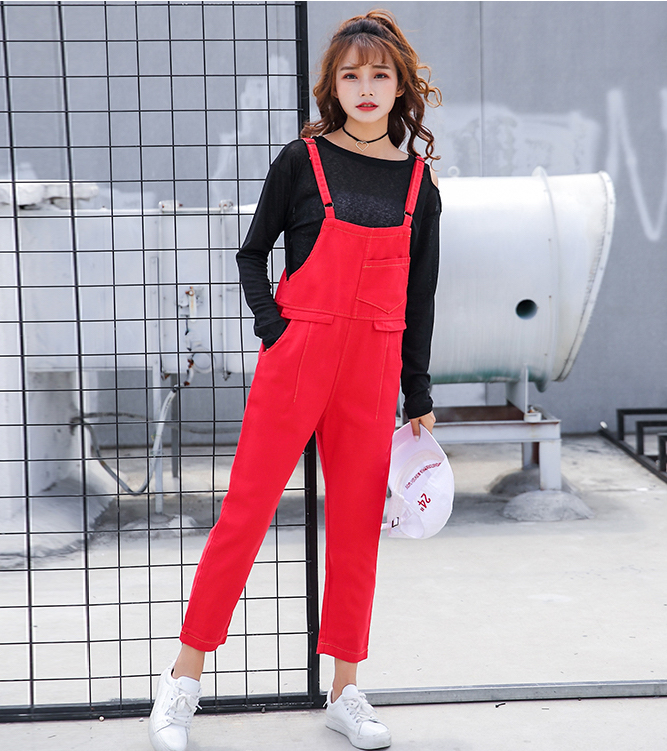 GW2201 Charming Denim Jumpsuit Red