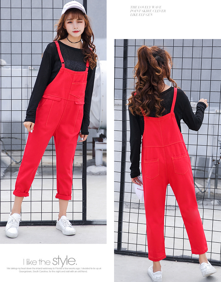 GW2201 Charming Denim Jumpsuit Red