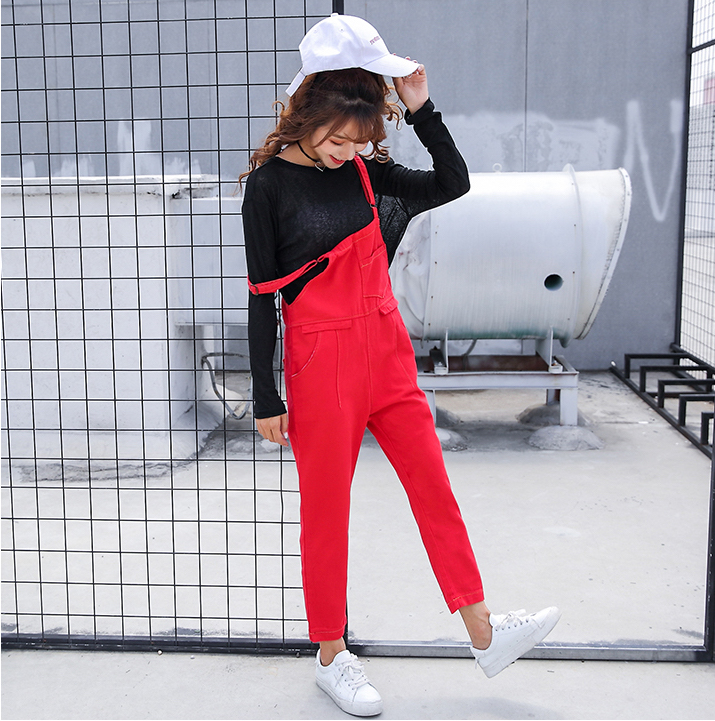 GW2201 Charming Denim Jumpsuit Red