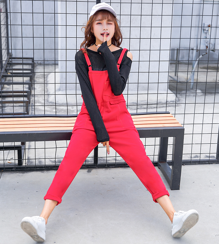 GW2201 Charming Denim Jumpsuit Red