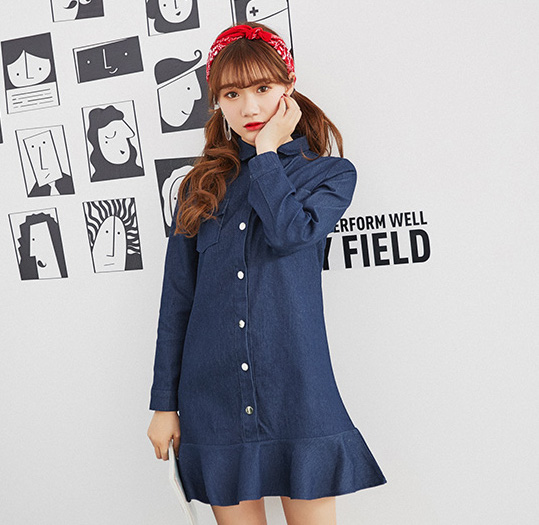 GW2206 Unique Denim Dress Blue