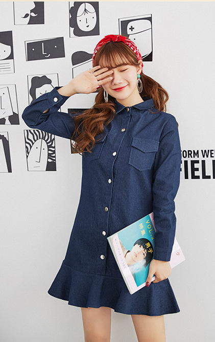 GW2206 Unique Denim Dress Blue