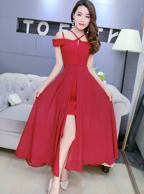 GW2212 Stylish Maxi Dress Red