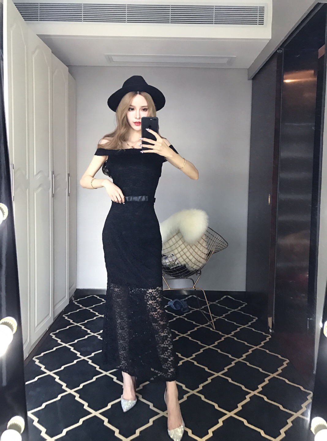 GW2213 Pretty Off Shoulder Dress Black