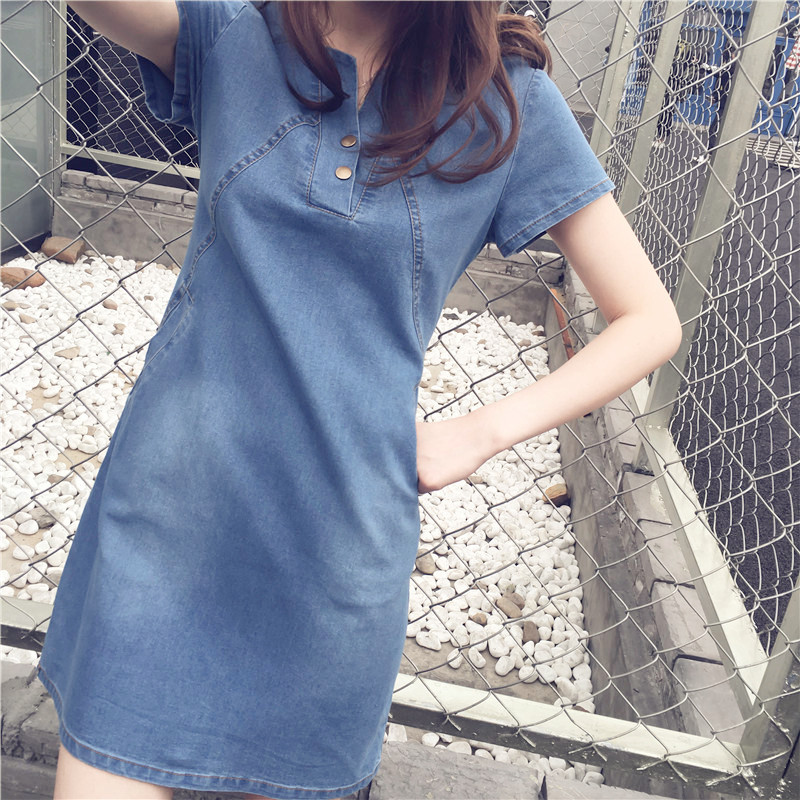 WD3865 Fashion Denim Dress Light Blue