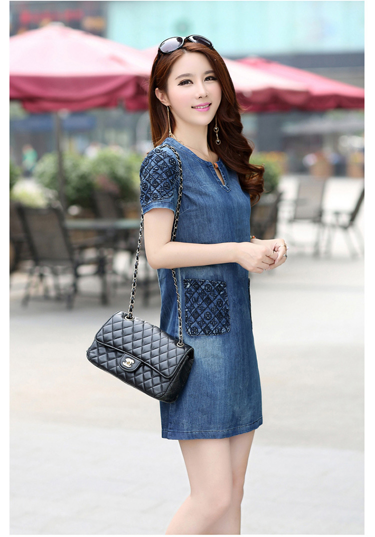 WD3866 Stylish Denim Dress Blue