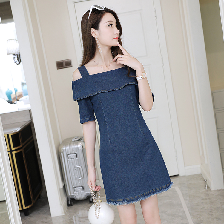 WD3867 Trendy Denim Dress Blue