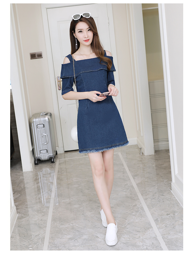 WD3867 Trendy Denim Dress Blue