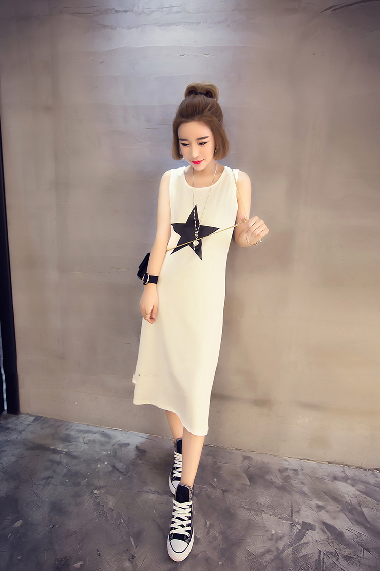 KF562 Casual Star Dress White