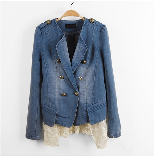 KF516 Vintage Long Sleeved Denim Jacket Blue