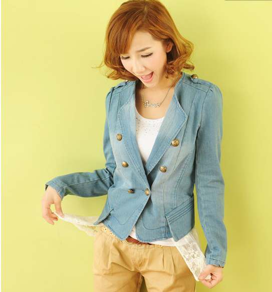 KF516 Vintage Long Sleeved Denim Jacket Blue