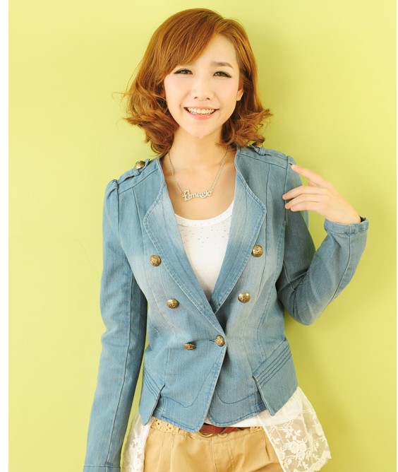 KF516 Vintage Long Sleeved Denim Jacket Blue