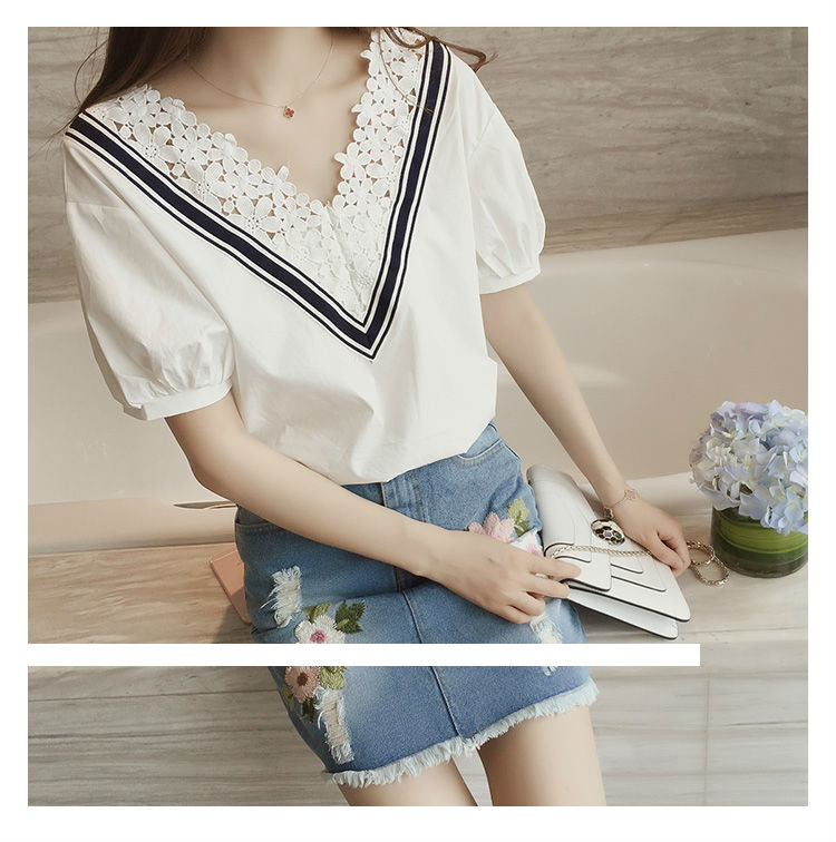 KF517 Lace Collar Top White