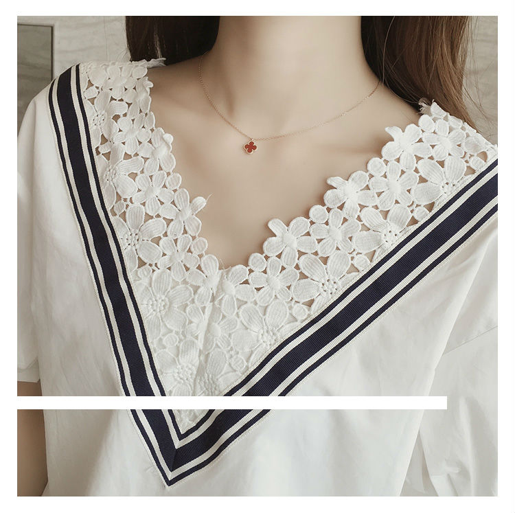 KF517 Lace Collar Top White