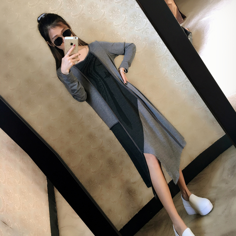 KF521 Trendy Long Sleeved Dress Grey