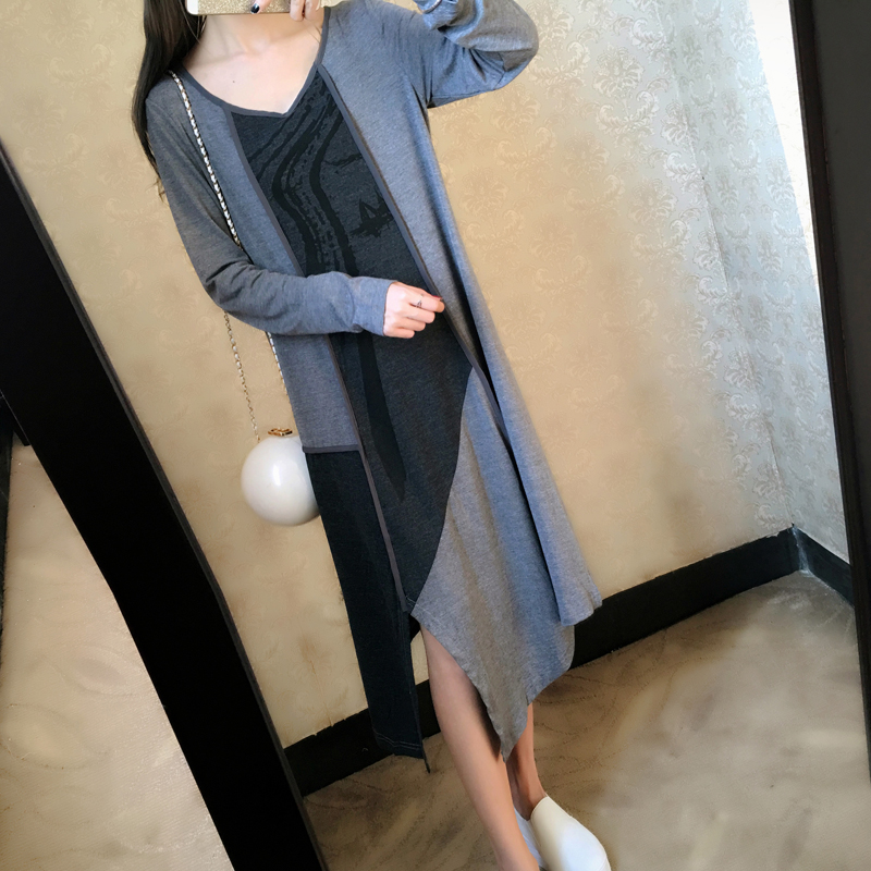 KF521 Trendy Long Sleeved Dress Grey