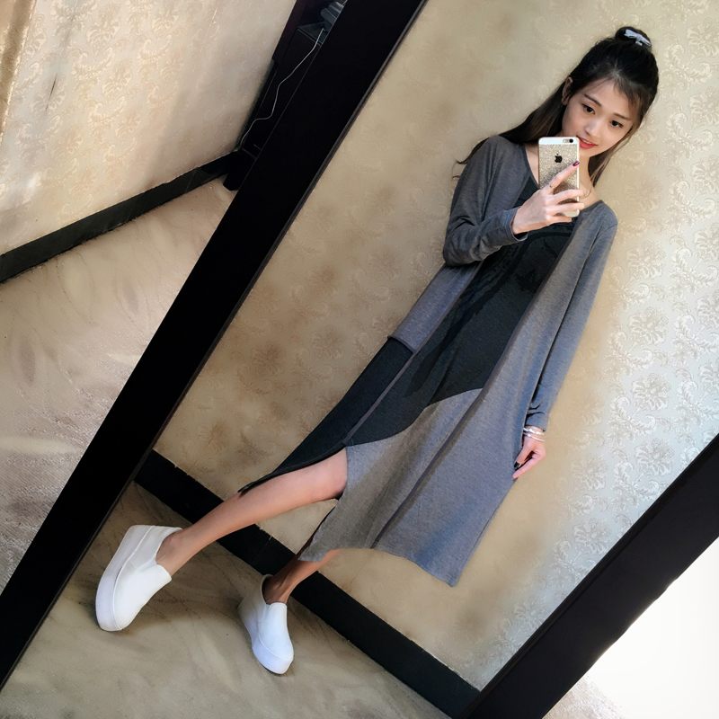 KF521 Trendy Long Sleeved Dress Grey