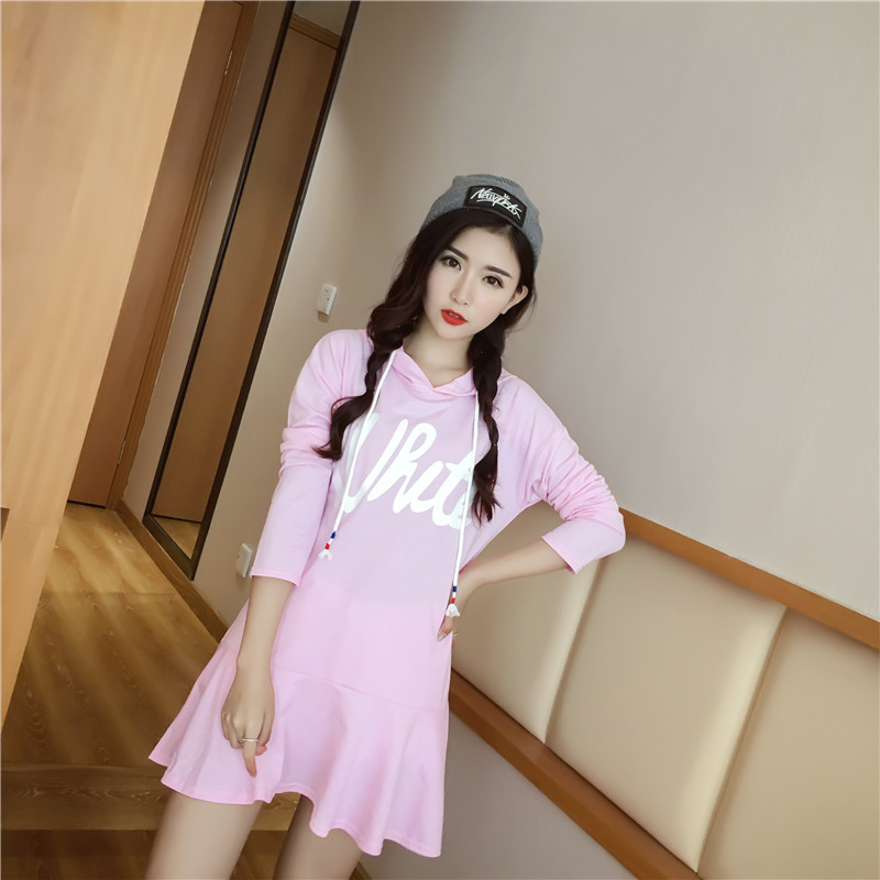 KF523 Hooded Long Sleeved Dress Pink