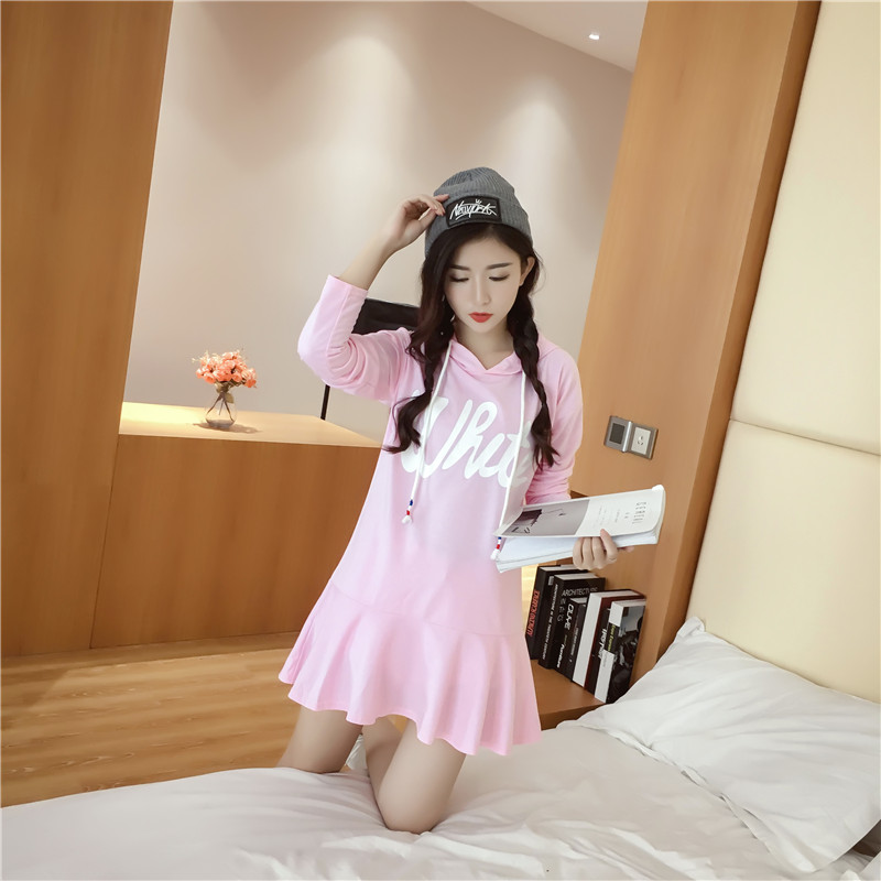 KF523 Hooded Long Sleeved Dress Pink