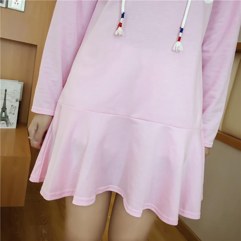 KF523 Hooded Long Sleeved Dress Pink