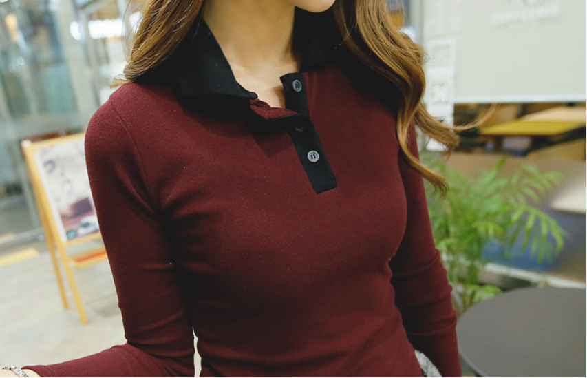 KF524 Long Sleeved Collar T-Shirt Red