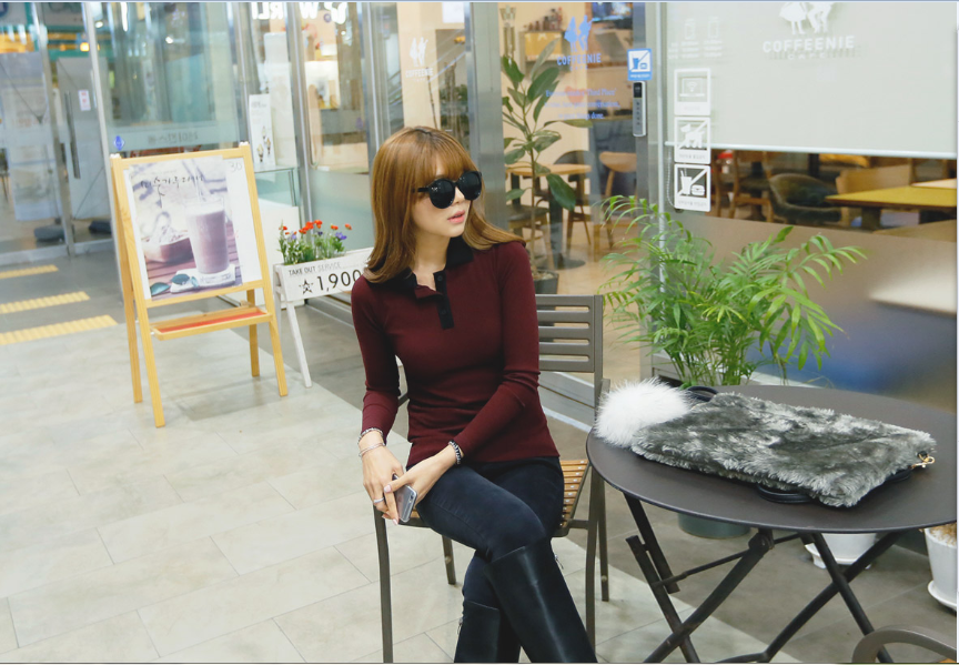 KF524 Long Sleeved Collar T-Shirt Red