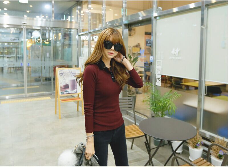 KF524 Long Sleeved Collar T-Shirt Red