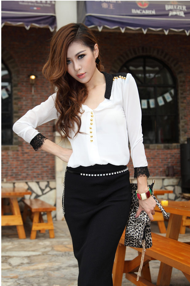 KF525 Long Sleeved Chiffon Top White