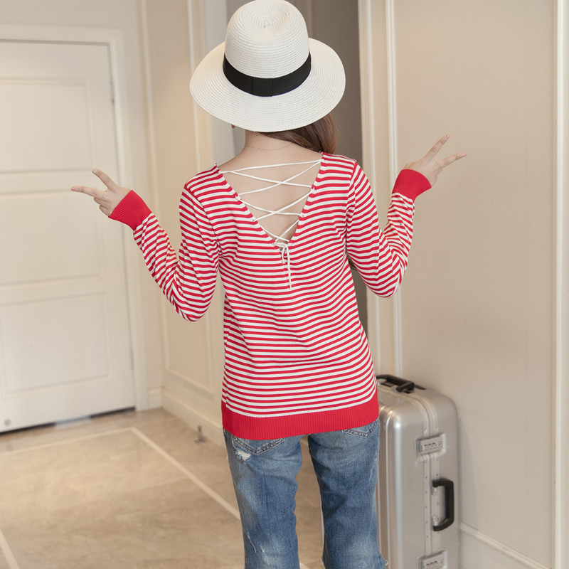 KF526 Long Sleeved Striped Top Red