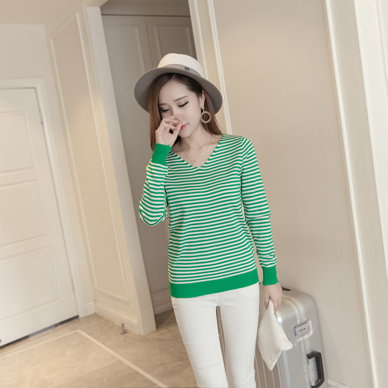 KF526 Long Sleeved Striped Top Green