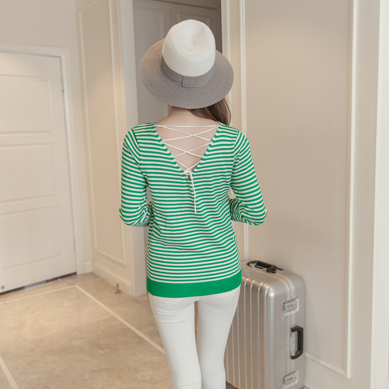 KF526 Long Sleeved Striped Top Green