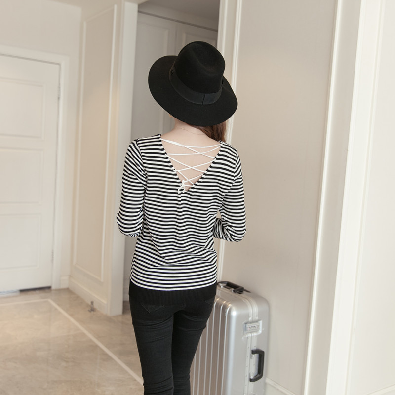 KF526 Long Sleeved Striped Top Black