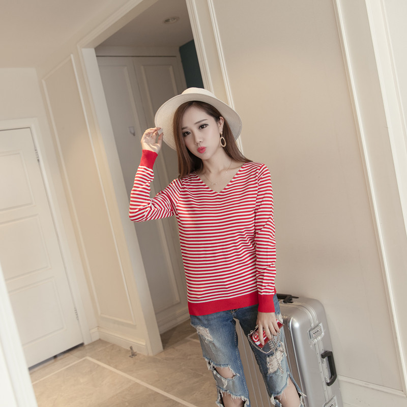 KF526 Long Sleeved Striped Top Red