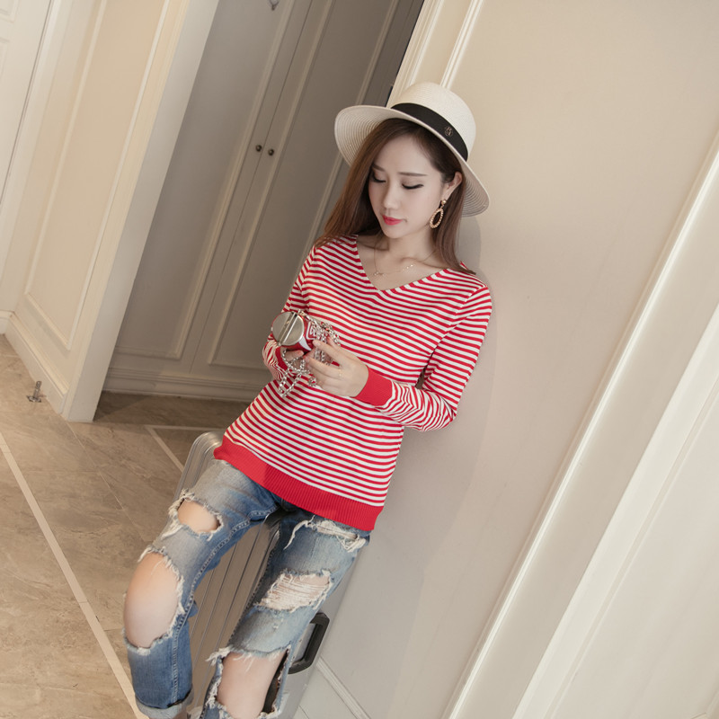 KF526 Long Sleeved Striped Top Red